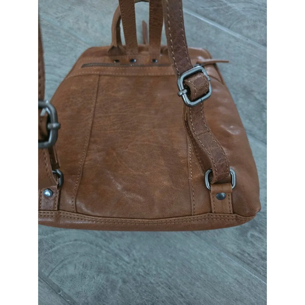 Spikes & Sparrow‎ Leather Backpack Purse with Buckle Detail Womens Cognac Brown